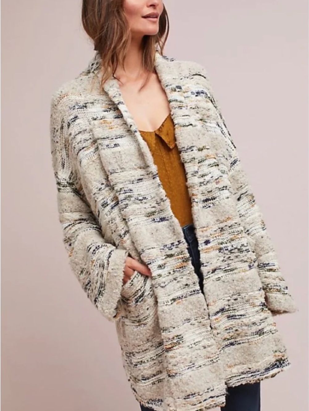 Moth/Anthropologie, Open-Front Cozy Bouclé Sweater Cardigan in Cream - Size M